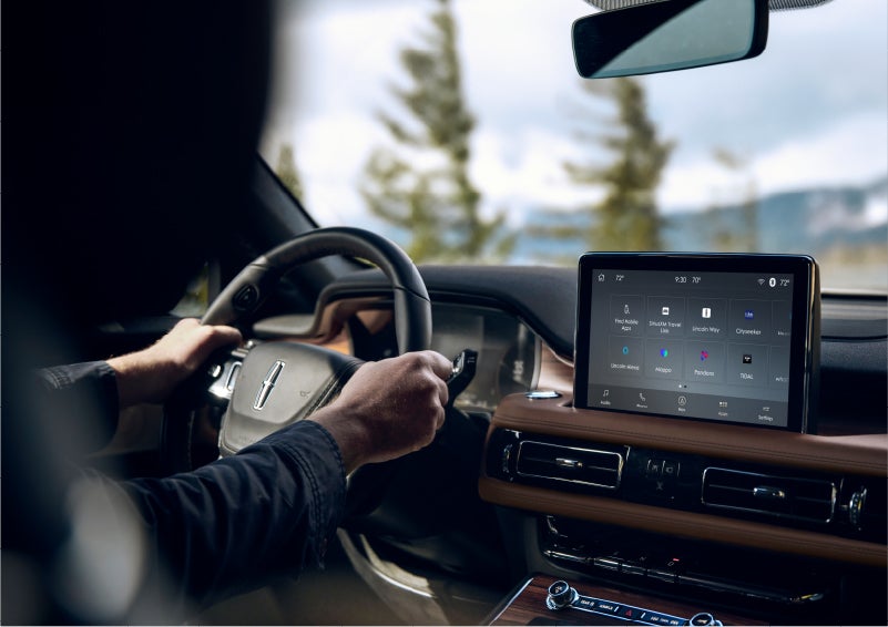 The Lincoln+Alexa app screen is displayed in the center screen of a 2023 Lincoln Aviator® Grand Touring SUV | Napleton River Oaks Lincoln in Calumet City IL